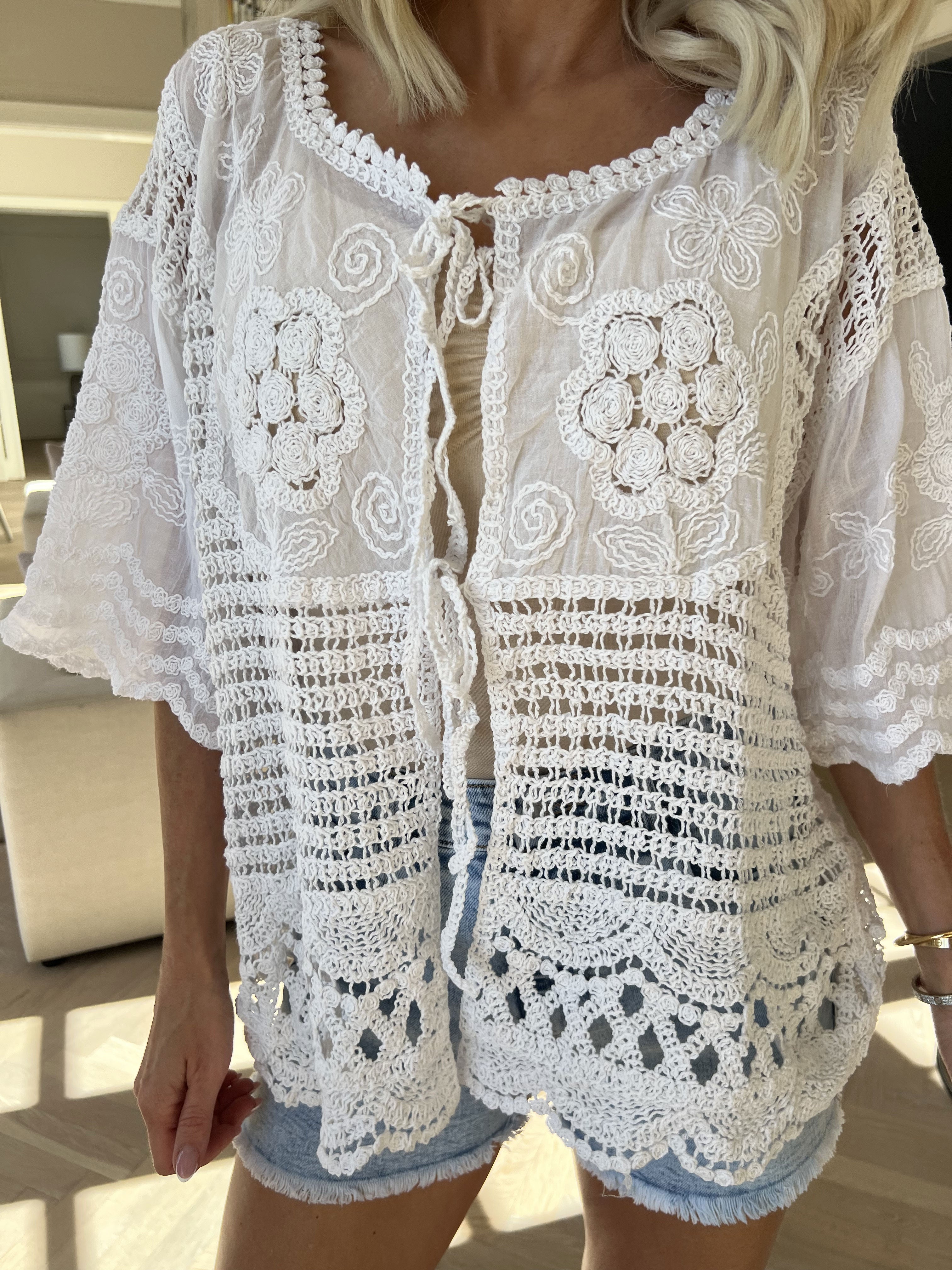 Agnes - Kort hæklet cardigan i bomuld